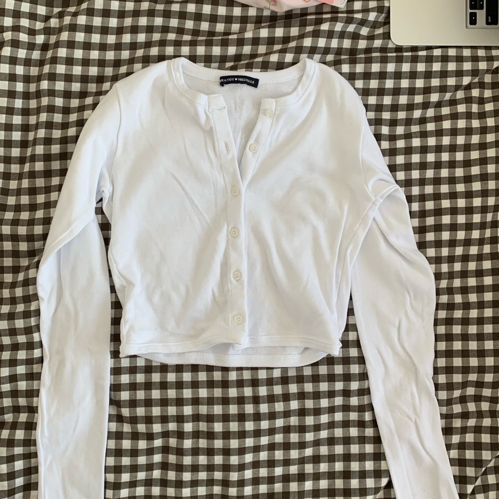 Brandy melville white cropped button long sleeves